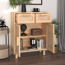 Szafka, brązowa, 60x30x75 cm, lita sosna i naturalny rattan
