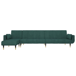 Sofa rozkładana L, ciemnozielona, 275x140x70 cm, aksamit