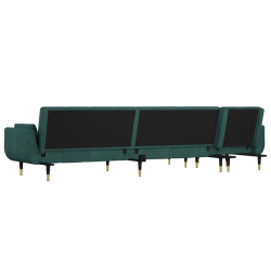 Sofa rozkładana L, ciemnozielona, 275x140x70 cm, aksamit