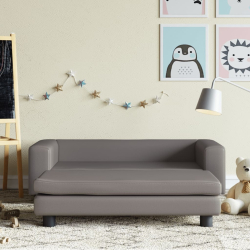 Sofa dziecięca z podnóżkiem, szara, 100x50x30 cm, ekoskóra