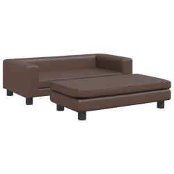 Sofa dziecięca z podnóżkiem, brązowa, 100x50x30 cm, ekoskóra