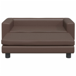 Sofa dziecięca z podnóżkiem, brązowa, 100x50x30 cm, ekoskóra