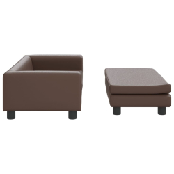 Sofa dziecięca z podnóżkiem, brązowa, 100x50x30 cm, ekoskóra