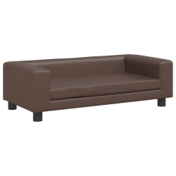 Sofa dziecięca z podnóżkiem, brązowa, 100x50x30 cm, ekoskóra