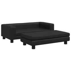 Sofa dziecięca z podnóżkiem, czarna, 100x50x30 cm, ekoskóra