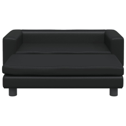 Sofa dziecięca z podnóżkiem, czarna, 100x50x30 cm, ekoskóra