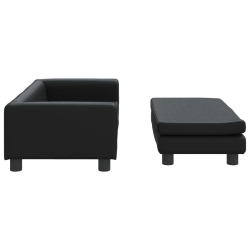 Sofa dziecięca z podnóżkiem, czarna, 100x50x30 cm, ekoskóra