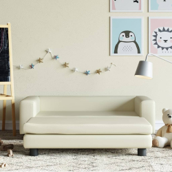 Sofa dziecięca z podnóżkiem, kremowa, 100x50x30 cm, ekoskóra