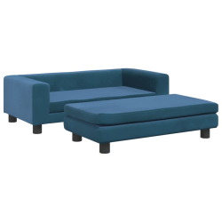 Sofa dziecięca z podnóżkiem, niebieska, 100x50x30 cm, aksamit