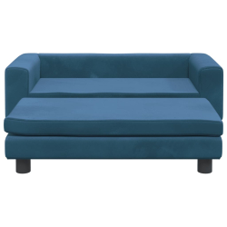 Sofa dziecięca z podnóżkiem, niebieska, 100x50x30 cm, aksamit