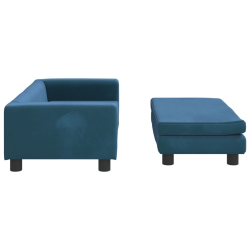 Sofa dziecięca z podnóżkiem, niebieska, 100x50x30 cm, aksamit