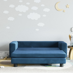 Sofa dziecięca z podnóżkiem, niebieska, 100x50x30 cm, aksamit