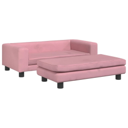 Sofa dziecięca z podnóżkiem, różowa, 100x50x30 cm, aksamit