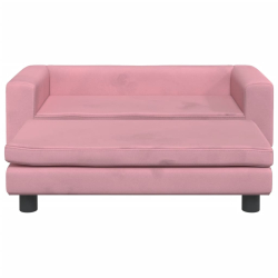 Sofa dziecięca z podnóżkiem, różowa, 100x50x30 cm, aksamit