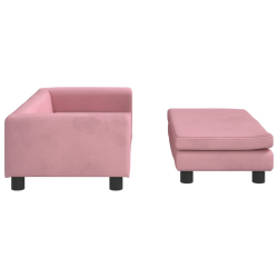 Sofa dziecięca z podnóżkiem, różowa, 100x50x30 cm, aksamit