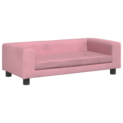 Sofa dziecięca z podnóżkiem, różowa, 100x50x30 cm, aksamit