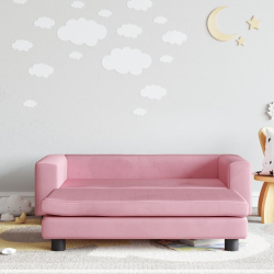 Sofa dziecięca z podnóżkiem, różowa, 100x50x30 cm, aksamit
