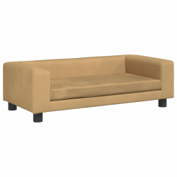 Sofa dziecięca z podnóżkiem, brązowa, 100x50x30 cm, aksamit