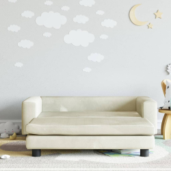 Sofa dziecięca z podnóżkiem, kremowa, 100x50x30 cm, aksamit
