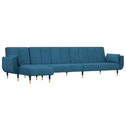 Sofa rozkładana w kształcie L, niebieska, 275x140x70cm, aksamit