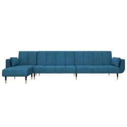 Sofa rozkładana w kształcie L, niebieska, 275x140x70cm, aksamit