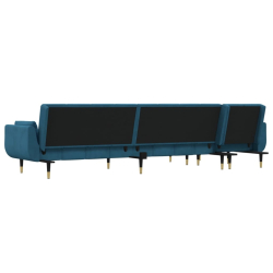 Sofa rozkładana w kształcie L, niebieska, 275x140x70cm, aksamit