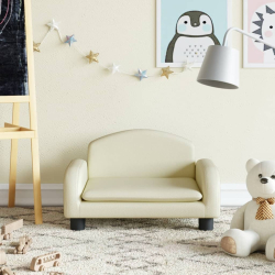 Sofa dla dzieci, kremowa, 50x40x30 cm, sztuczna skóra