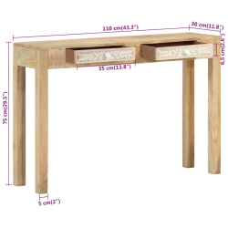 Stolik konsolowy, 110x30x75 cm, bielone drewno mango