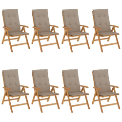 Rozkładane krzesła ogrodowe z poduszkami, 8 szt., drewno tekowe