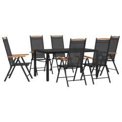 7-częściowy zestaw mebli ogrodowych, czarny, aluminium