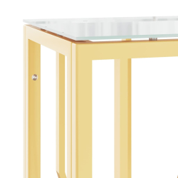 Stolik konsolowy, złoty, 70x30x70 cm, stal nierdzewna i szkło