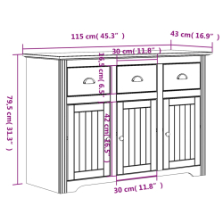 Komoda BODO, szara, 115x43x79,5 cm, lite drewno sosnowe