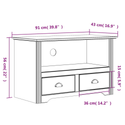 Szafka pod TV BODO, 2 szuflady, brązowa, 91x43x56 cm, sosnowa