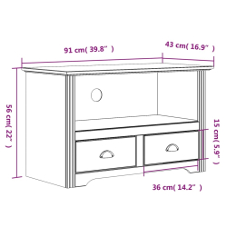 Szafka pod TV BODO, 2 szuflady, szara, 91x43x56 cm, sosnowa
