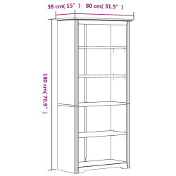 Biblioteczka BODO, brązowa, 80x38x180 cm, sosnowa, 5 półek