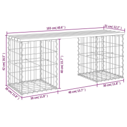 Ławka ogrodowa, gabion, 103x31x42 cm, lite drewno sosnowe