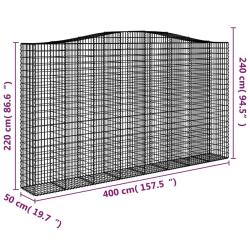 Kosze gabionowe, 9 szt, 400x50x220/240 cm, galwanizowane żelazo