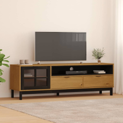 Szafka TV z przeszklonymi drzwiczkami FLAM, 158x40x50 cm, sosna