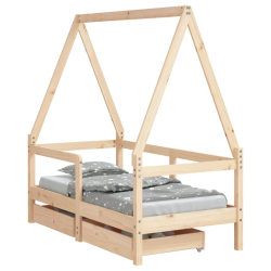 Rama łóżka dziecięcego z szufladami, 70x140 cm, sosnowa