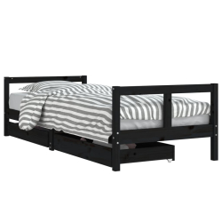 Rama łóżka dziecięcego z szufladami, czarna, 80x200 cm, sosnowa