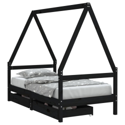 Rama łóżka dziecięcego z szufladami, czarna, 80x160 cm, sosna