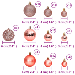 Bombki świąteczne, 100 szt., róż i odcienie różu, 3/4/6 cm
