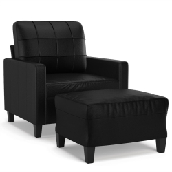 Fotel z podnóżkiem, czarny, 60 cm, sztuczna skóra