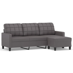 3-osobowa sofa z podnóżkiem, szary, 180 cm, sztuczna skóra