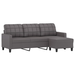 3-osobowa sofa z podnóżkiem, szary, 180 cm, sztuczna skóra