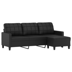 3-osobowa sofa z podnóżkiem, czarna, 180 cm, sztuczna skóra