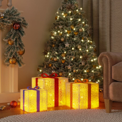 Podświetlane prezenty świąteczne, 3 szt., 64 LED, ciepła biel