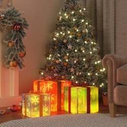 Podświetlane prezenty świąteczne, 3 szt., 64 LED, ciepła biel