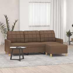 3-osobowa sofa z podnóżkiem, brązowy, 180 cm, tkaniną