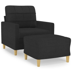 Fotel z podnóżkiem, czarny, 60 cm, obity tkaniną